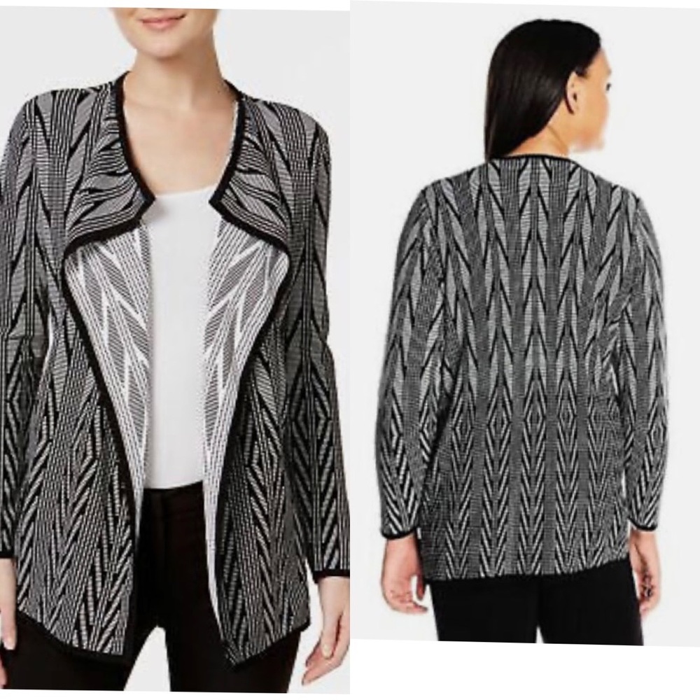 NWT CALVIN KLEIN Size xL Jacquard Flyaway Long Sleeve Cardigan BLACK-WHITE